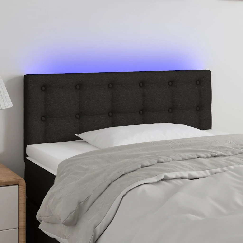sengegavl med LED-lys 100x5x78/88 cm stof sort