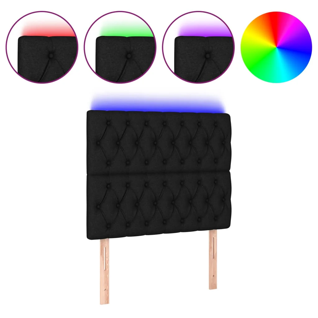 sengegavl med LED-lys 100x7x118/128 cm stof sort - Image 2