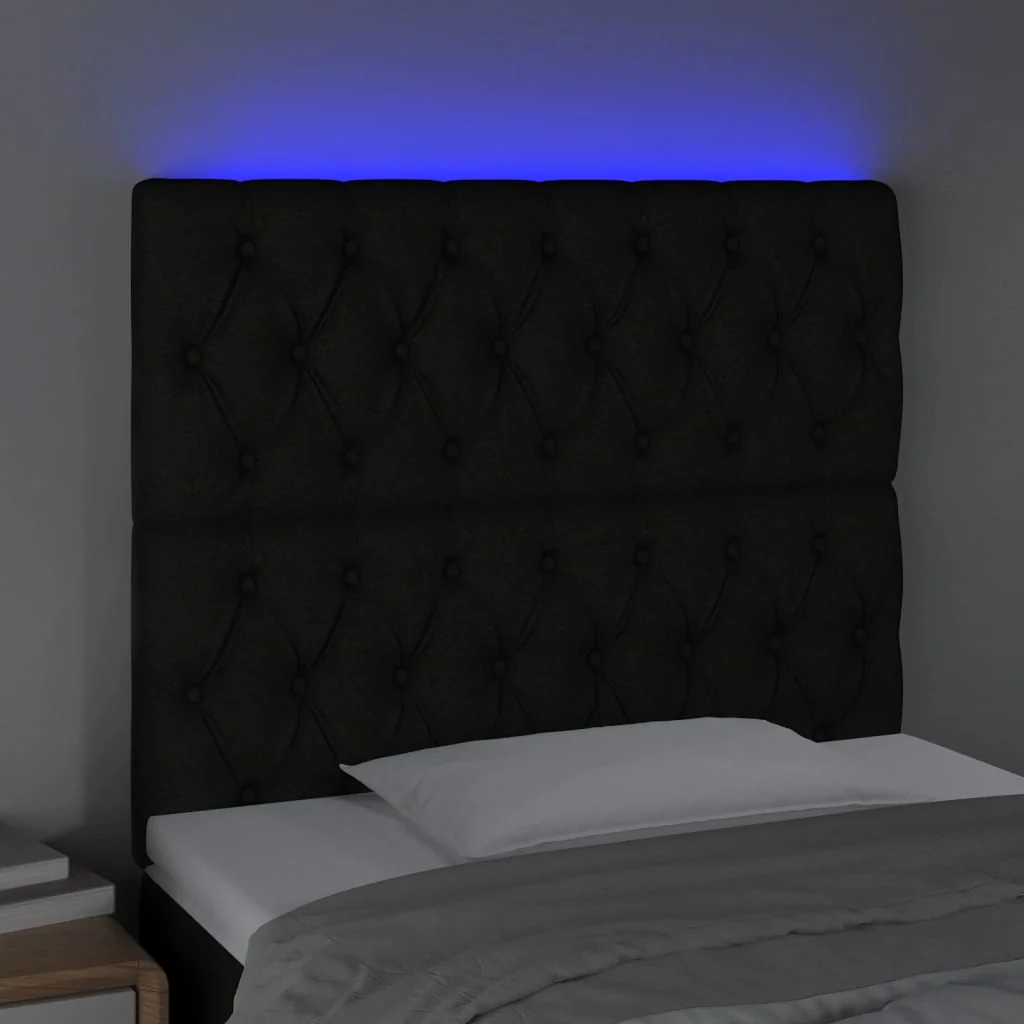 sengegavl med LED-lys 100x7x118/128 cm stof sort - Image 3