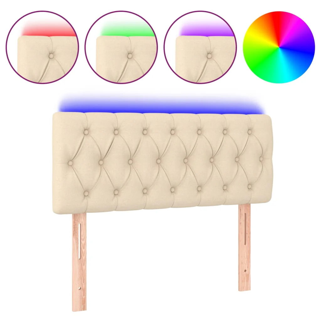 sengegavl med LED-lys 100x7x78/88 cm stof cremefarvet - Image 2
