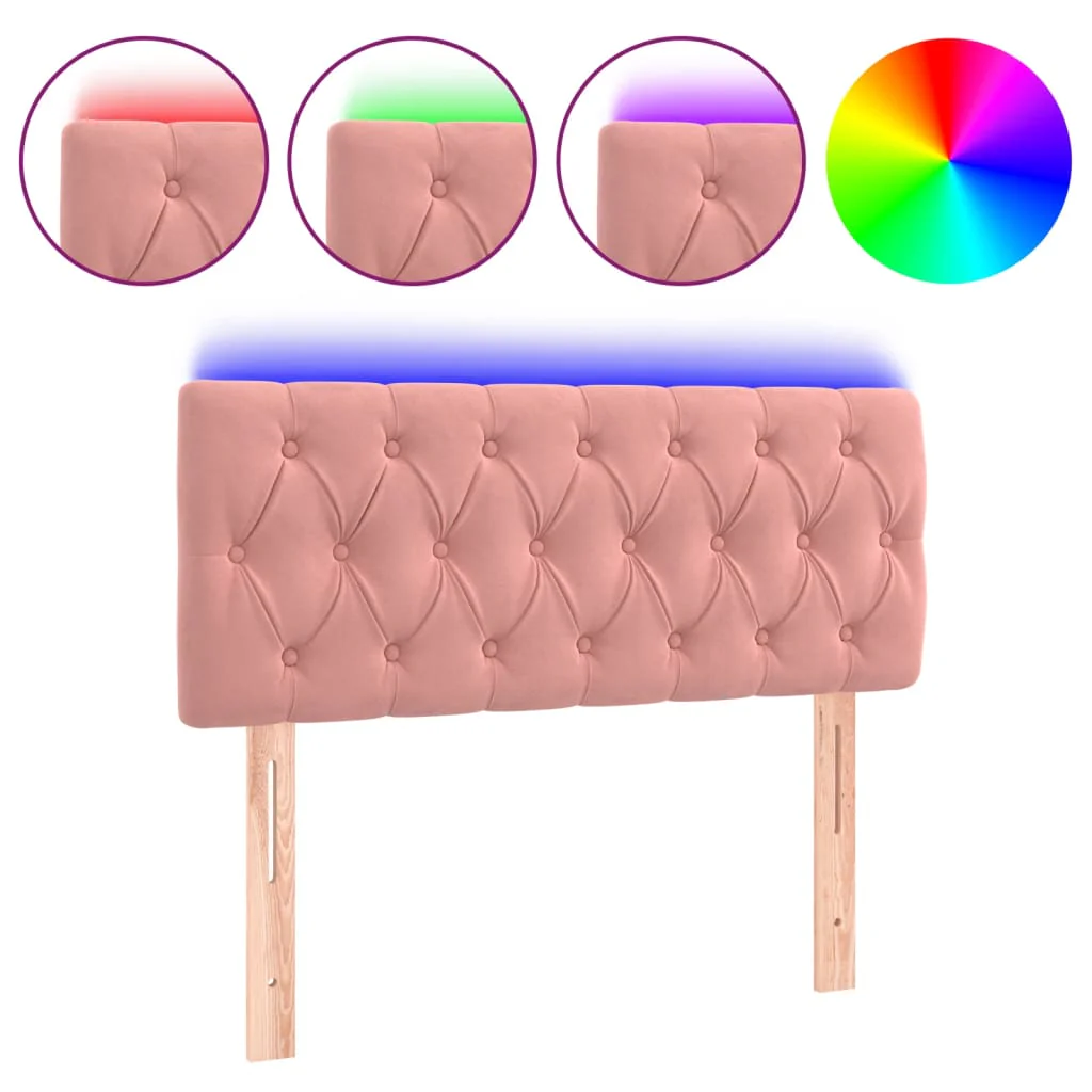 sengegavl med LED-lys 100x7x78/88 cm velour lyserød - Image 2
