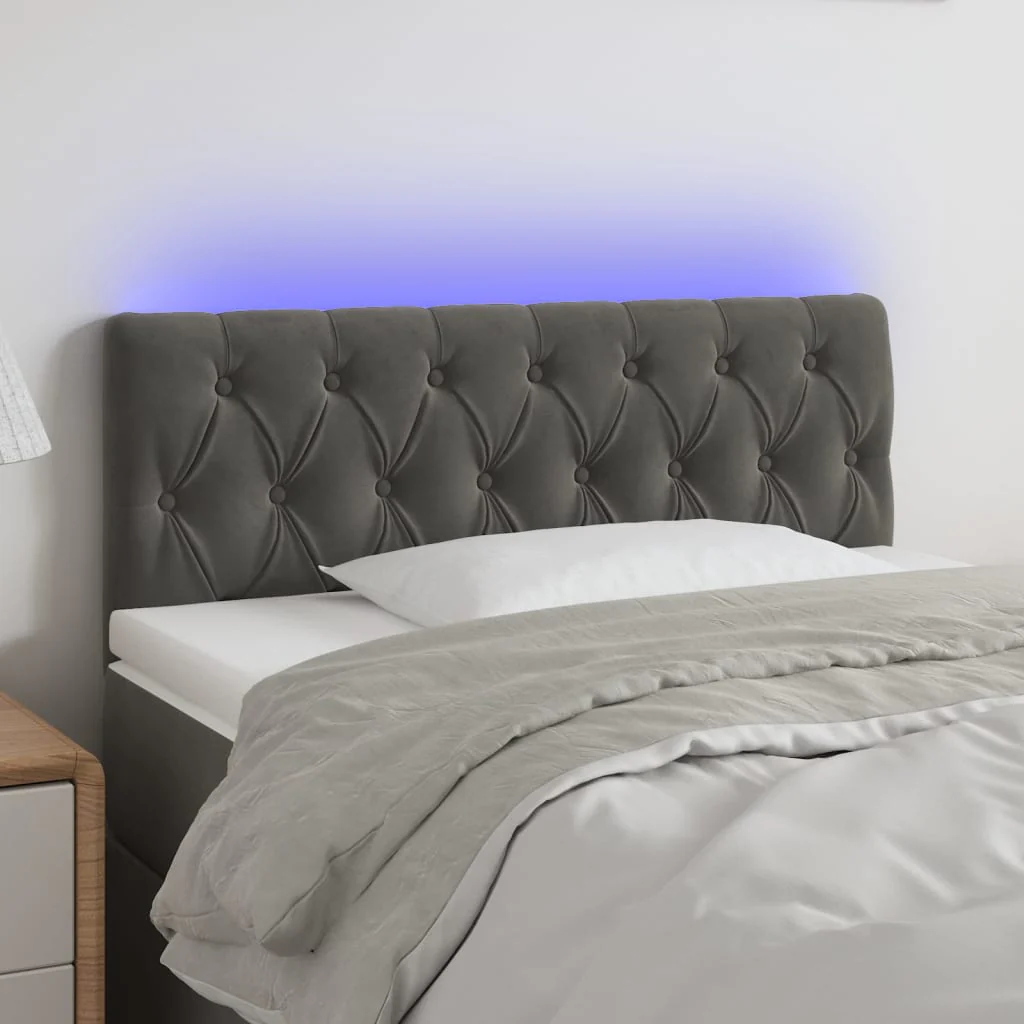 sengegavl med LED-lys 100x7x78/88 cm velour mørkegrå