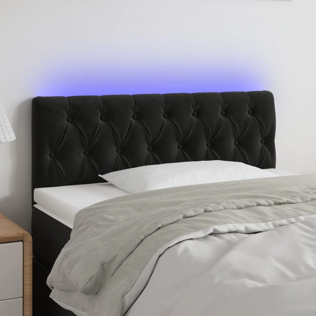 sengegavl med LED-lys 100x7x78/88 cm velour sort
