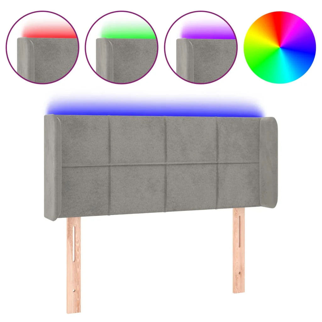 sengegavl med LED-lys 103x16x78/88 cm fløjl lysegrå - Image 2