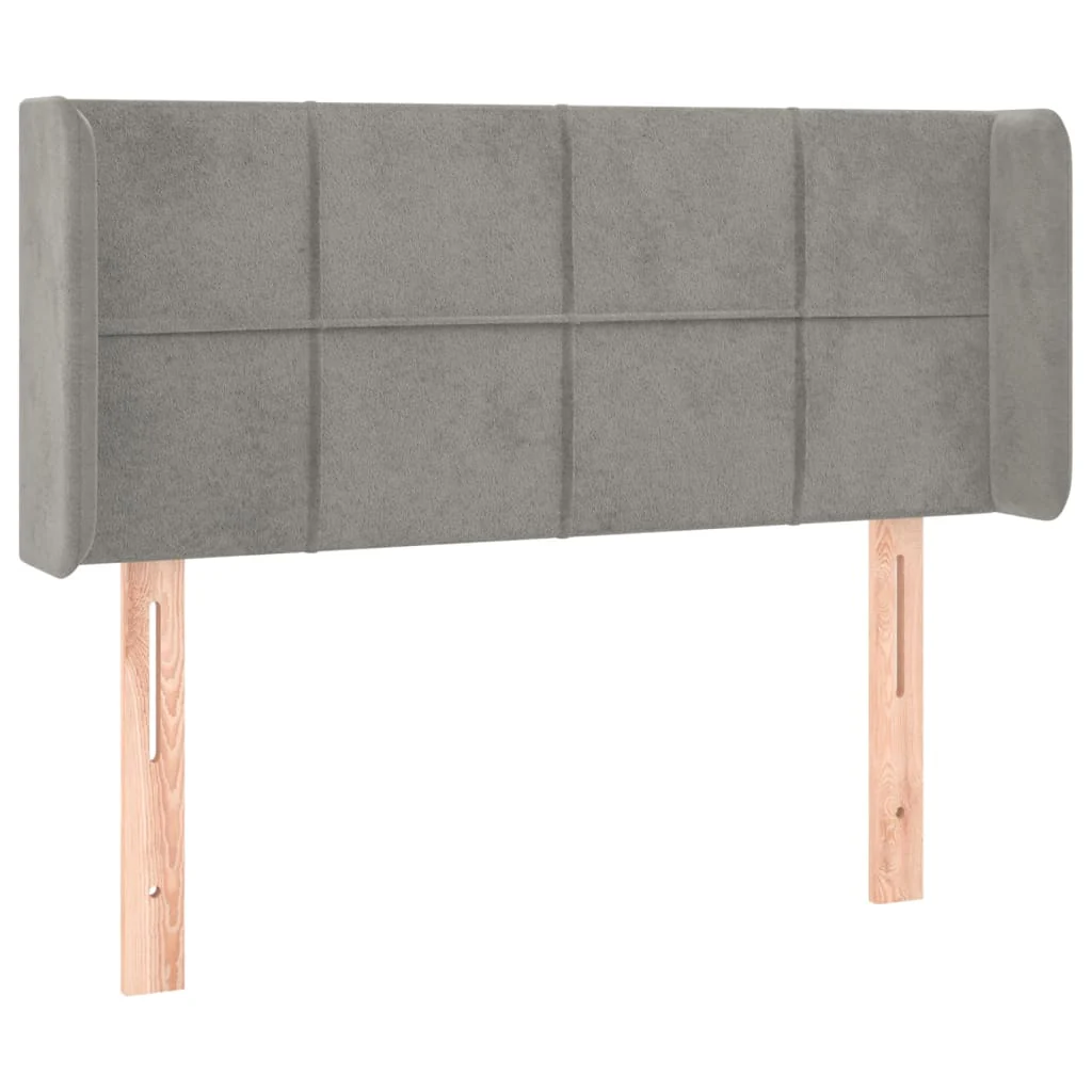 sengegavl med LED-lys 103x16x78/88 cm fløjl lysegrå - Image 3