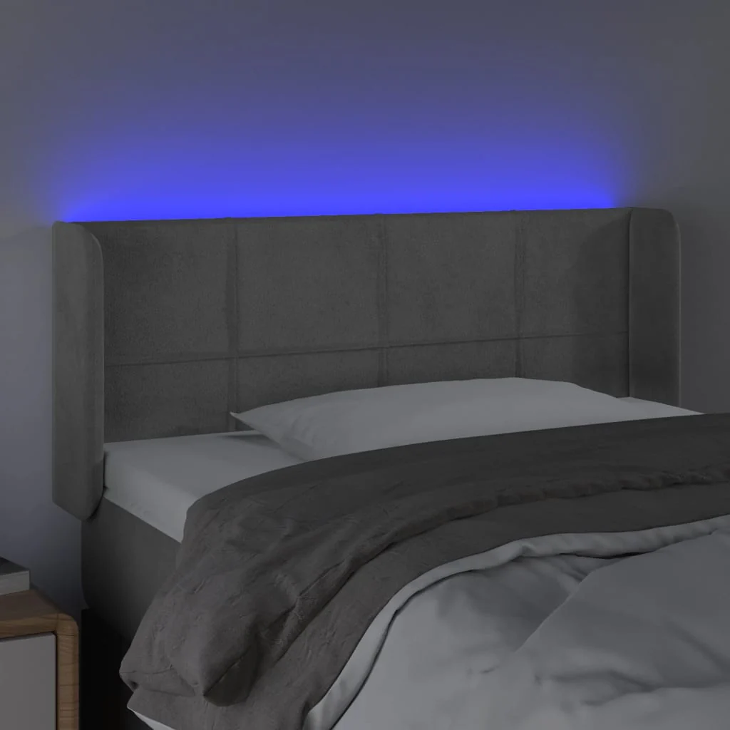 sengegavl med LED-lys 103x16x78/88 cm fløjl lysegrå - Image 4