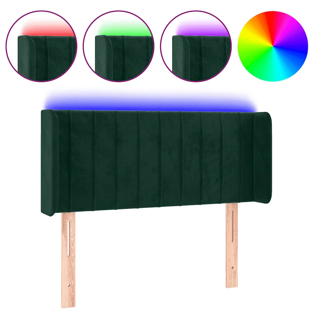 sengegavl med LED-lys 103x16x78/88 cm fløjl mørkegrøn - Image 2