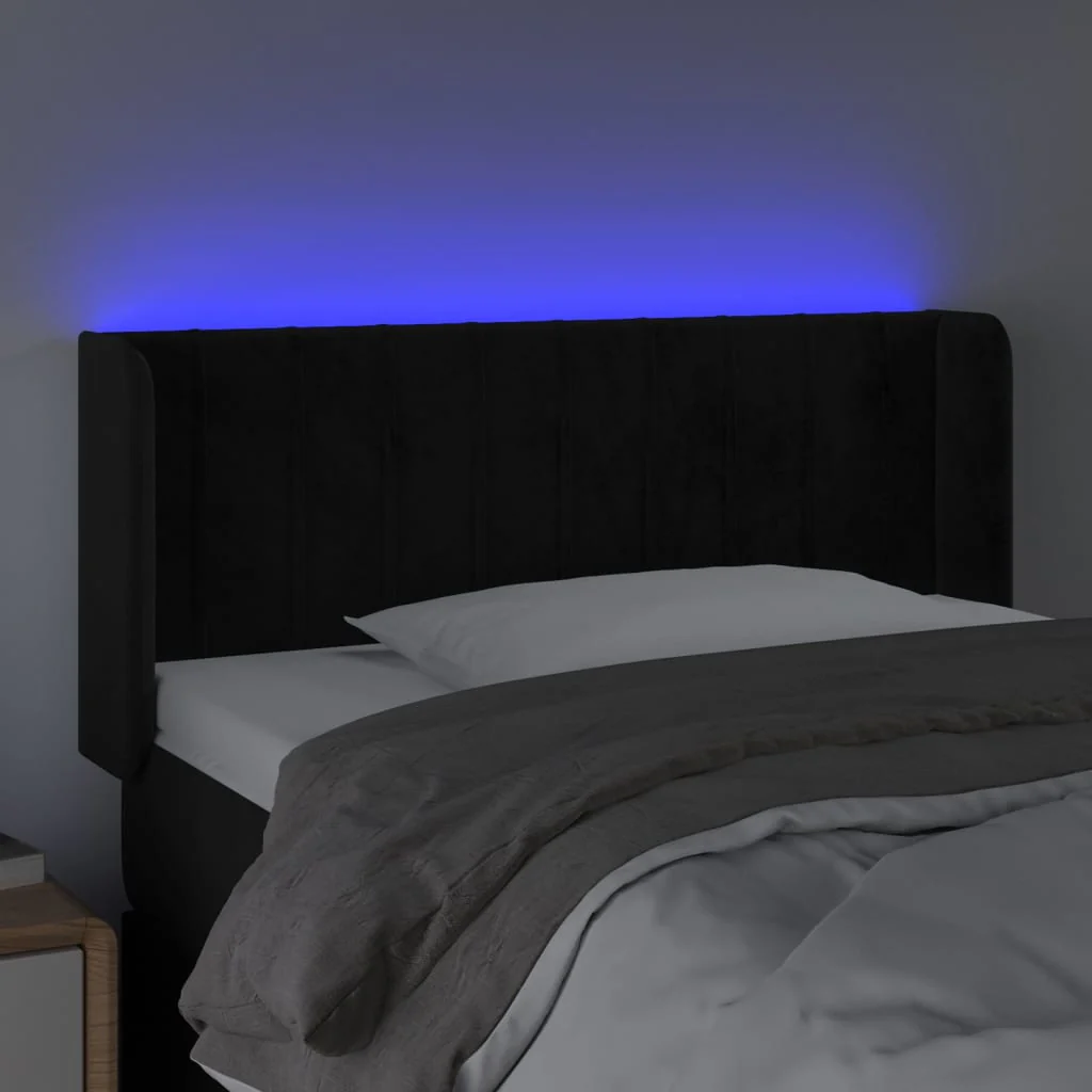 sengegavl med LED-lys 103x16x78/88 cm fløjl sort - Image 4