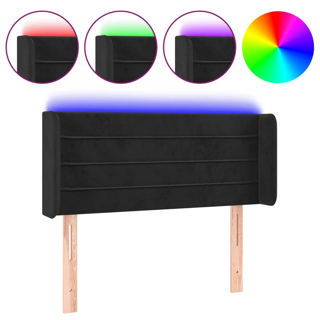 sengegavl med LED-lys 103x16x78/88 cm fløjl sort - Image 2