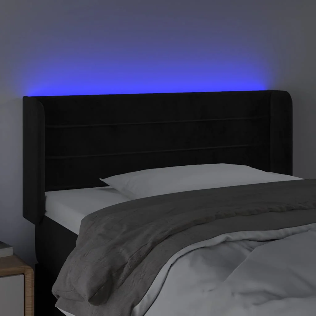 sengegavl med LED-lys 103x16x78/88 cm fløjl sort - Image 4
