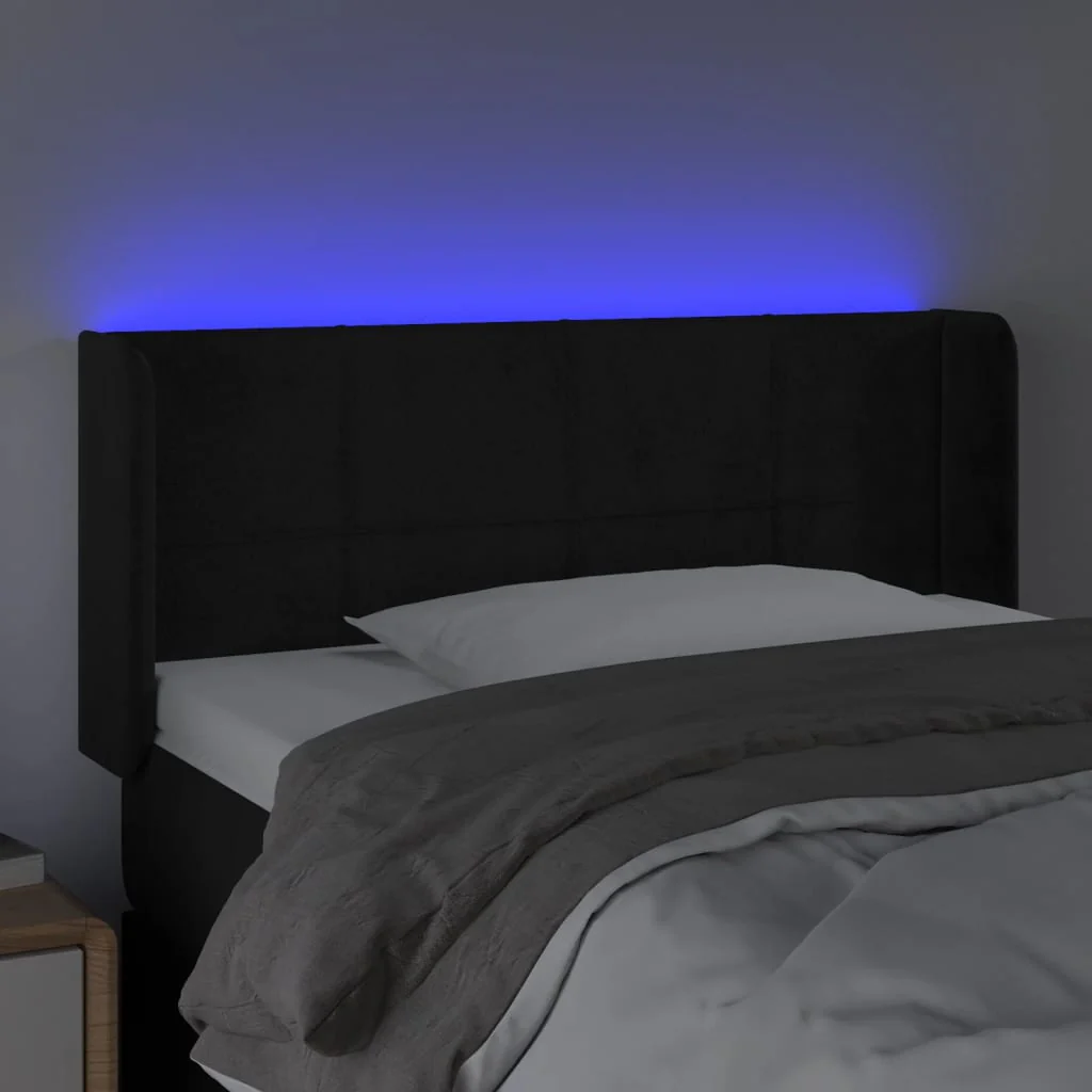 sengegavl med LED-lys 103x16x78/88 cm fløjl sort - Image 4