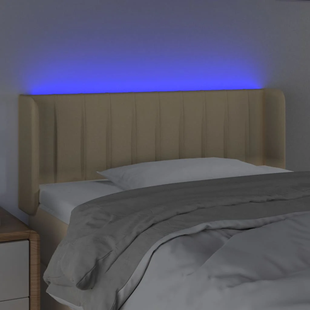 sengegavl med LED-lys 103x16x78/88 cm stof cremefarvet - Image 4