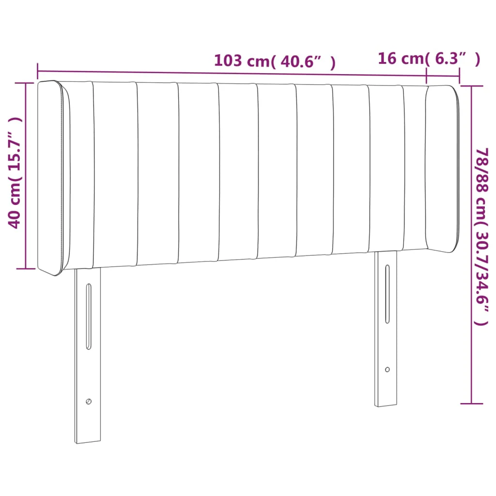 sengegavl med LED-lys 103x16x78/88 cm stof cremefarvet - Image 6