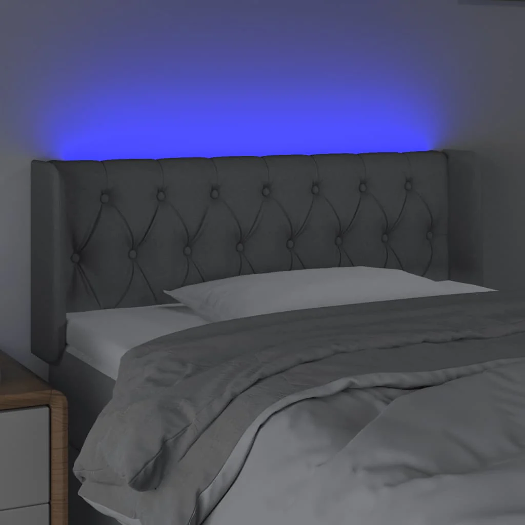 sengegavl med LED-lys 103x16x78/88 cm stof lysegrå - Image 4