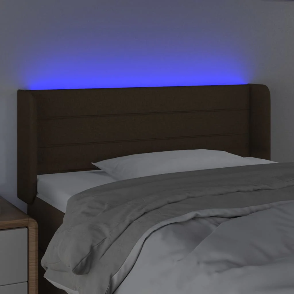 sengegavl med LED-lys 103x16x78/88 cm stof mørkebrun - Image 4