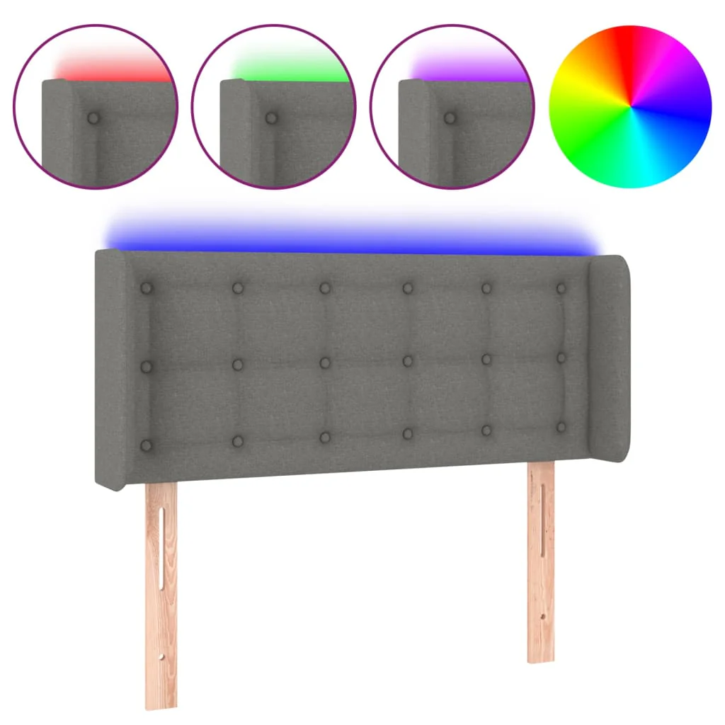 sengegavl med LED-lys 103x16x78/88 cm stof mørkegrå - Image 2