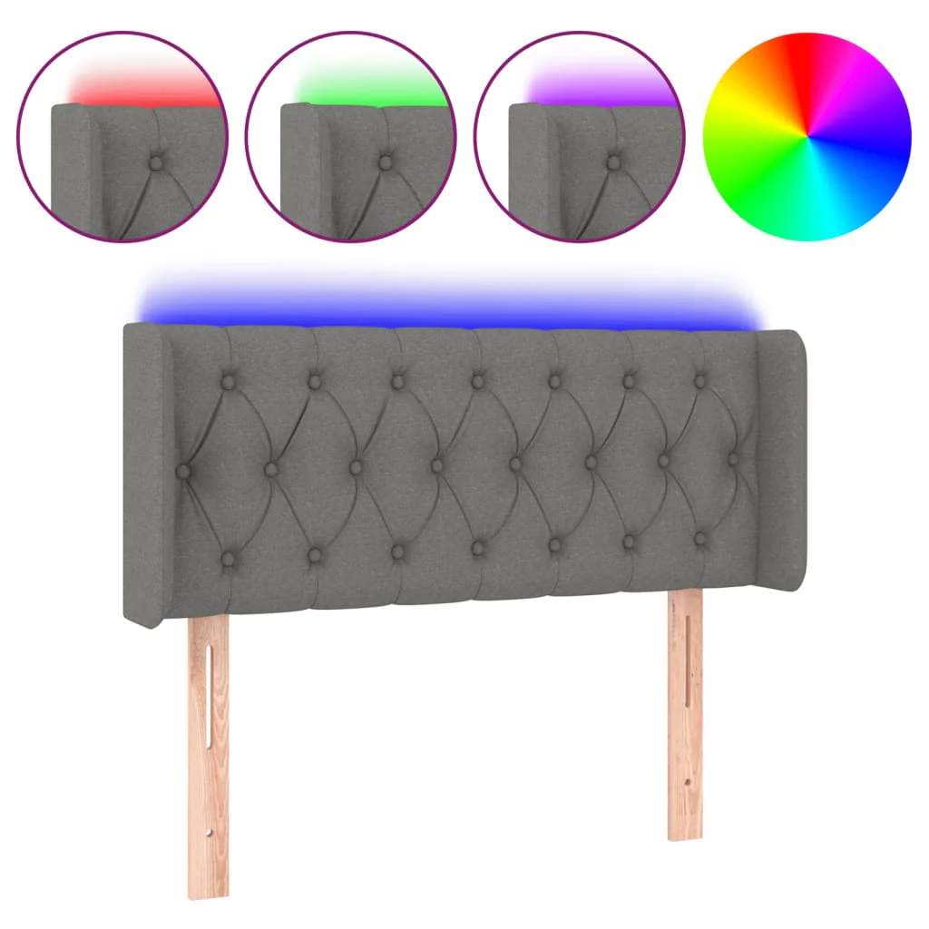 sengegavl med LED-lys 103x16x78/88 cm stof mørkegrå - Image 2
