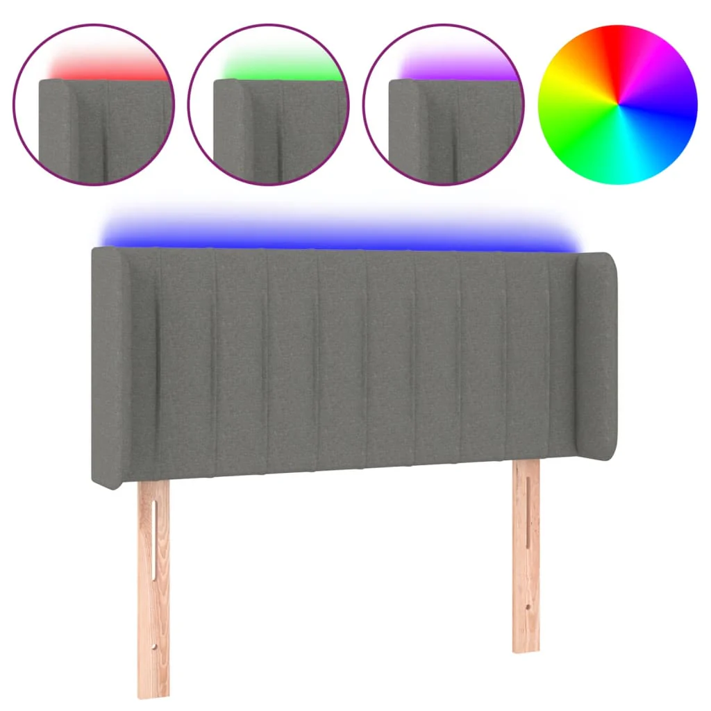 sengegavl med LED-lys 103x16x78/88 cm stof mørkegrå - Image 2