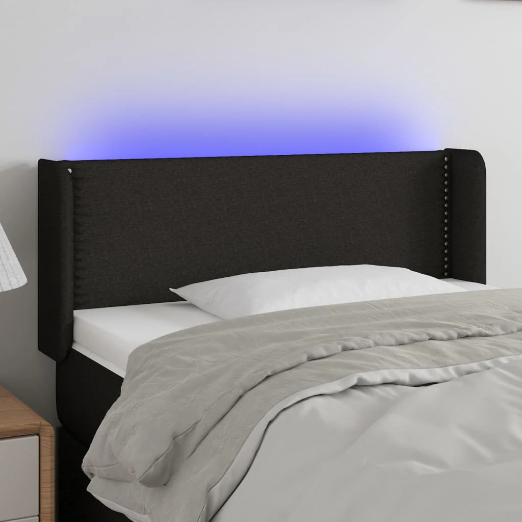 sengegavl med LED-lys 103x16x78/88 cm stof sort