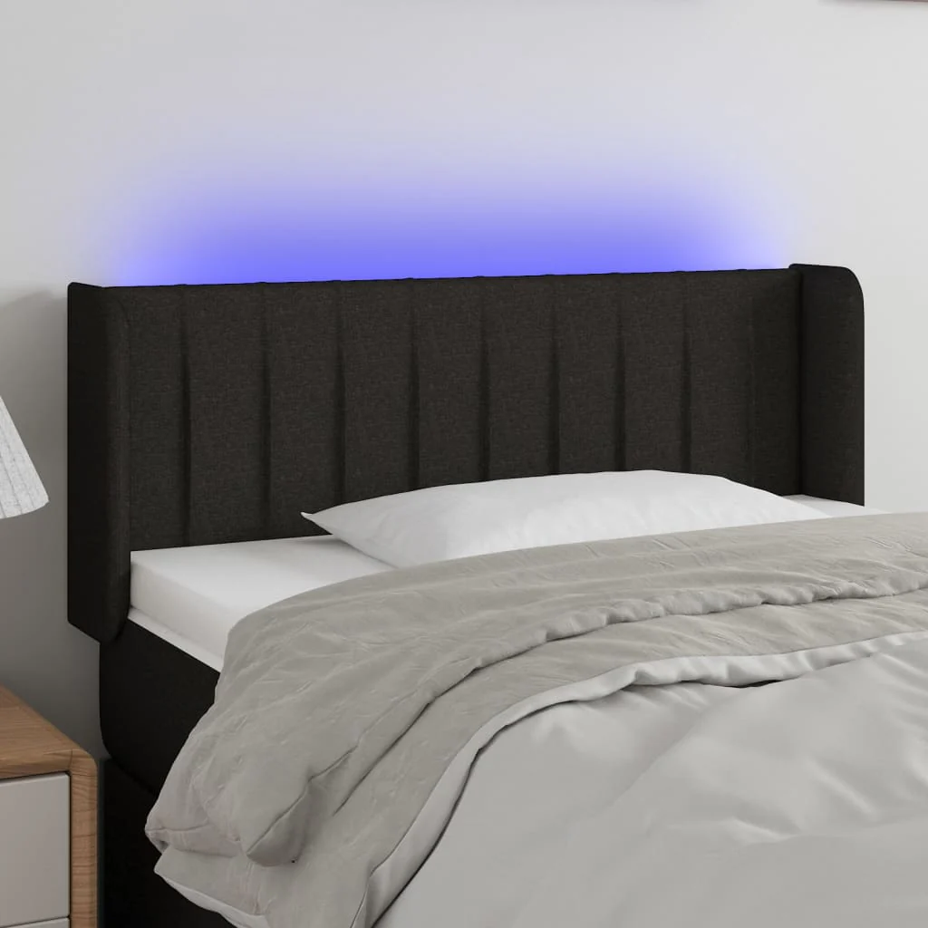 sengegavl med LED-lys 103x16x78/88 cm stof sort