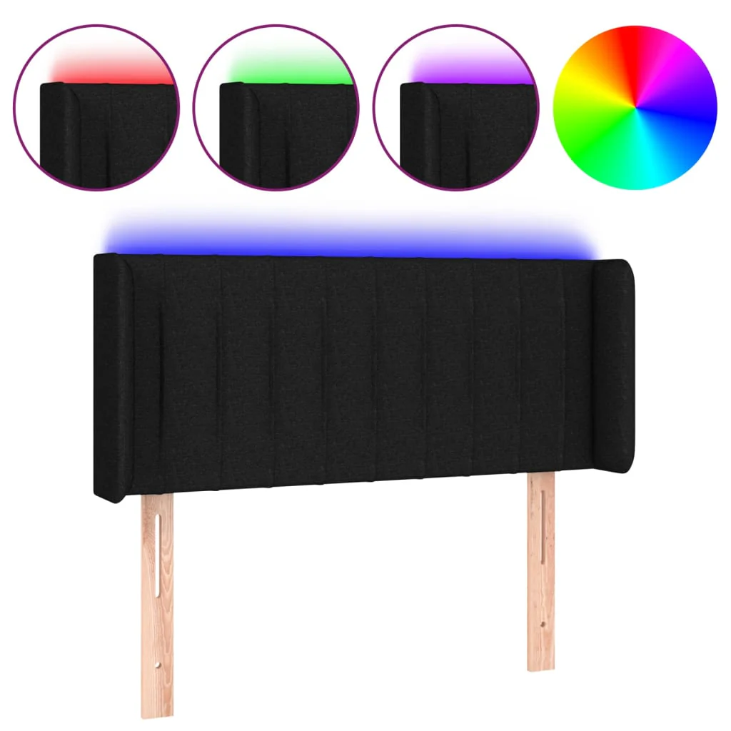 sengegavl med LED-lys 103x16x78/88 cm stof sort - Image 2