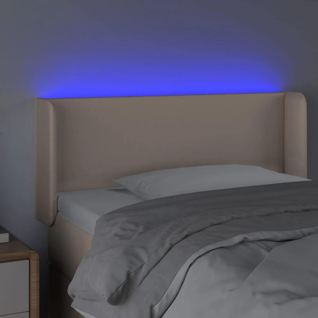 sengegavl med LED-lys 103x16x78/88cm kunstlæder cappuccino - Image 4