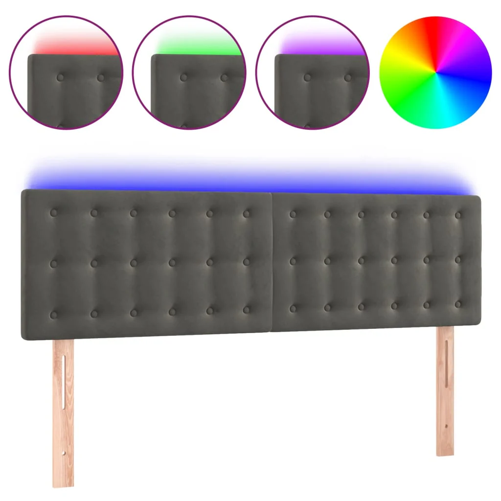 sengegavl med LED-lys 144x5x78/88 cm fløjl mørkegrå - Image 2