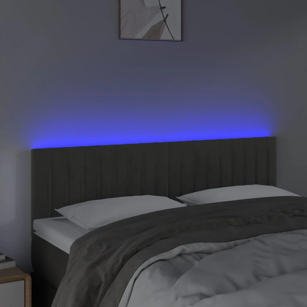 sengegavl med LED-lys 144x5x78/88 cm fløjl mørkegrå - Image 3