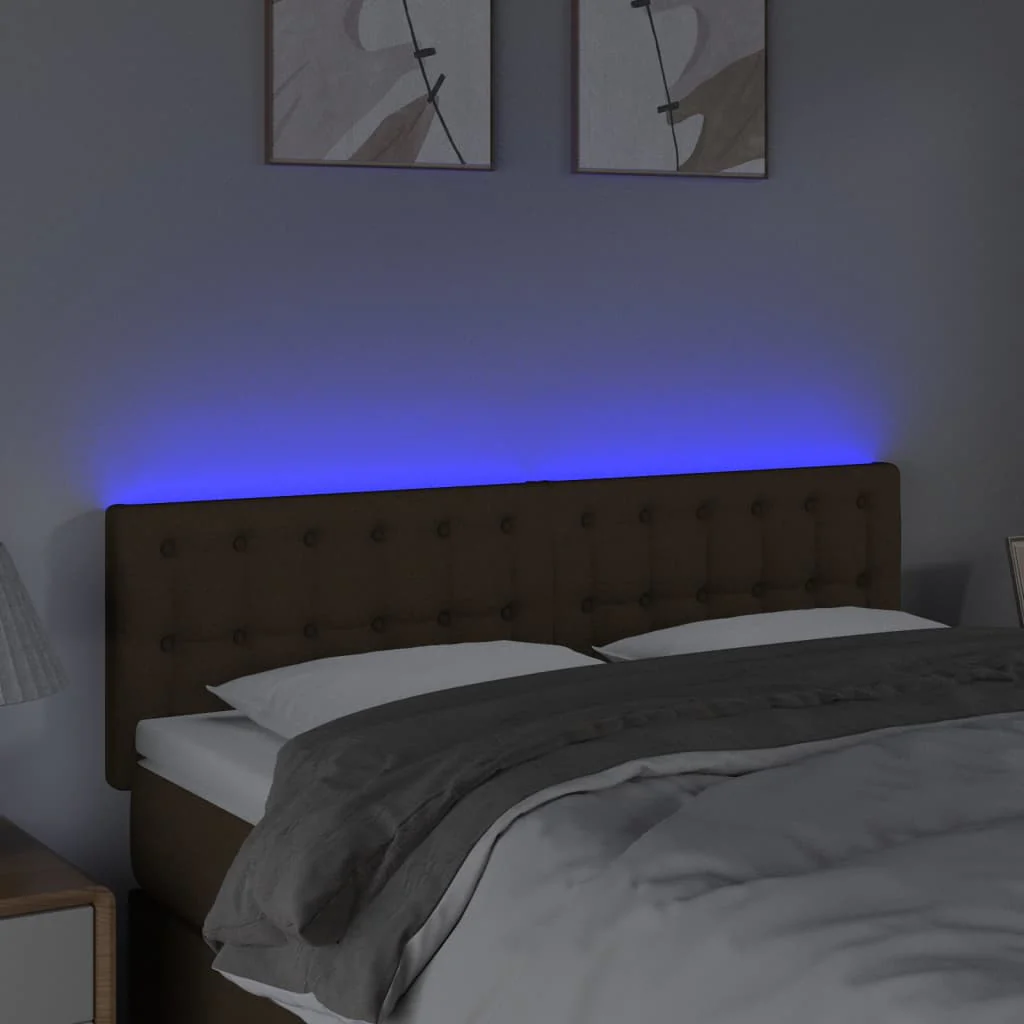 sengegavl med LED-lys 144x5x78/88 cm stof mørkebrun - Image 3