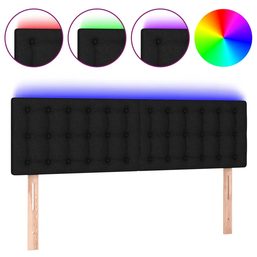 sengegavl med LED-lys 144x5x78/88 cm stof sort - Image 2