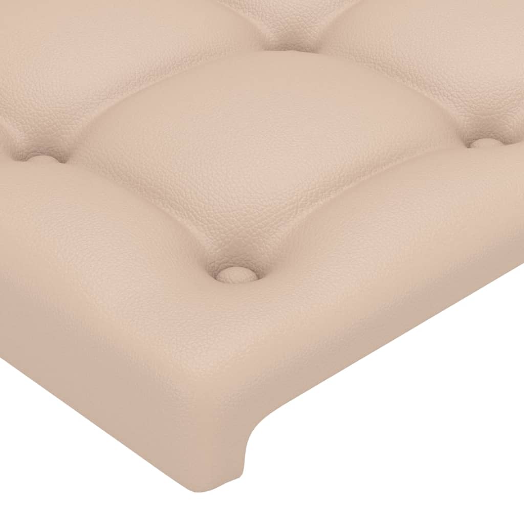 sengegavl med LED-lys 160x5x118/128 cm kunstlæder cappuccino - Image 5