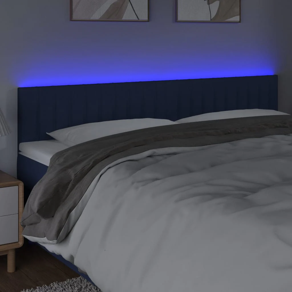 sengegavl med LED-lys 160x5x78/88 cm stof blå - Image 3