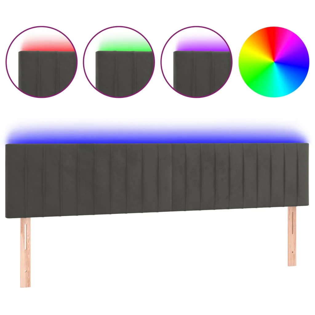 sengegavl med LED-lys 160x5x78/88 cm velour mørkegrå - Image 2