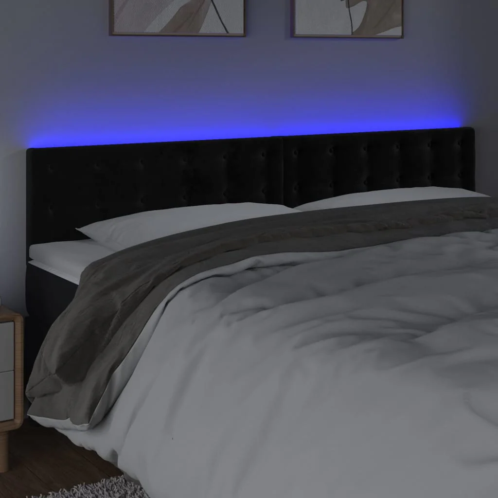 sengegavl med LED-lys 160x5x78/88 cm velour sort - Image 3