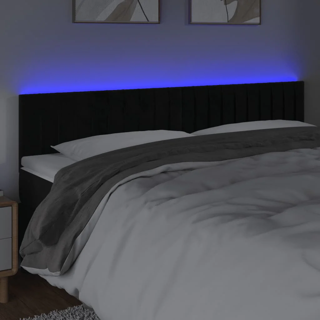 sengegavl med LED-lys 160x5x78/88 cm velour sort - Image 3