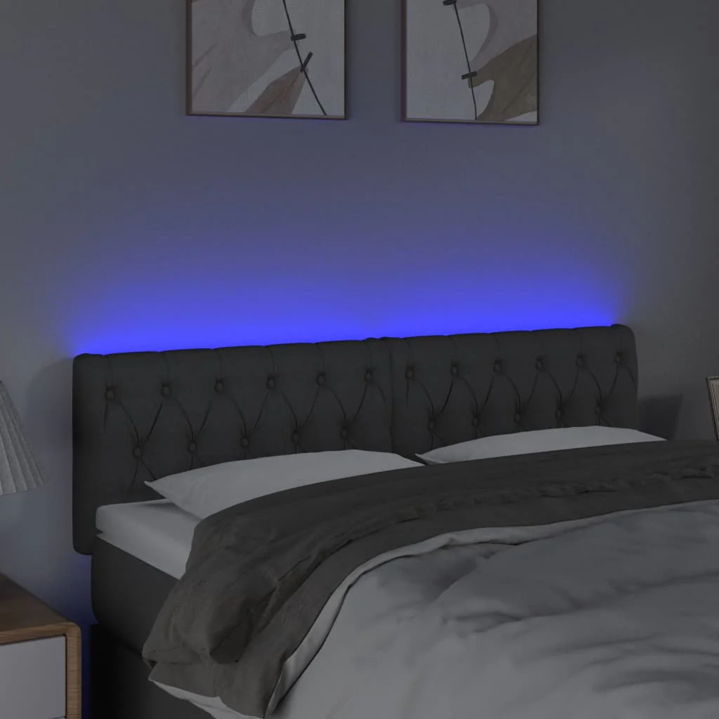 sengegavl med LED-lys 160x7x78/88 cm stof mørkegrå - Image 3