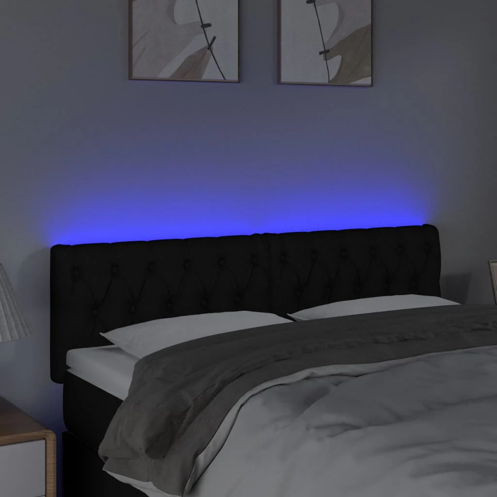 sengegavl med LED-lys 160x7x78/88 cm stof sort - Image 3