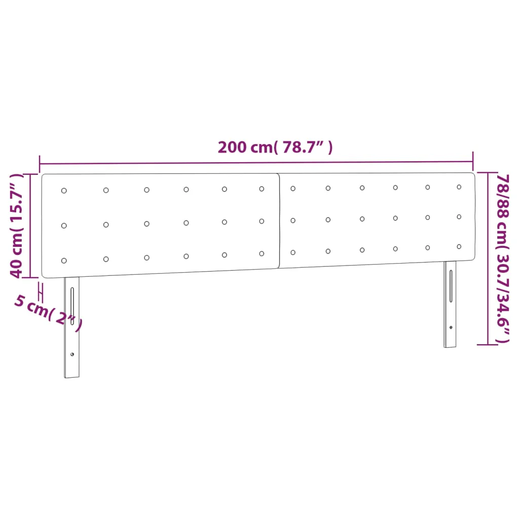 sengegavl med LED-lys 200x5x78/88 cm fløjl lysegrå - Image 6