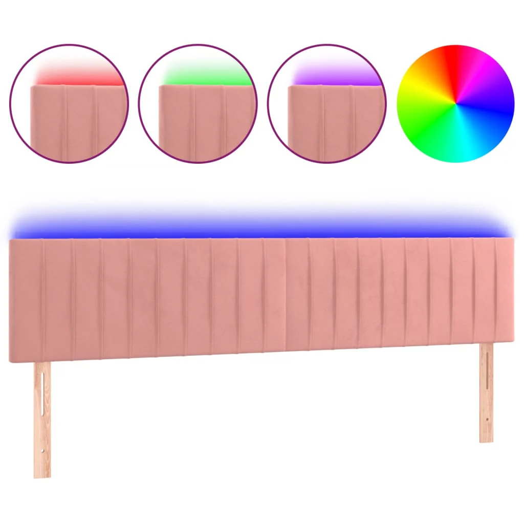 sengegavl med LED-lys 200x5x78/88 cm velour lyserød - Image 2