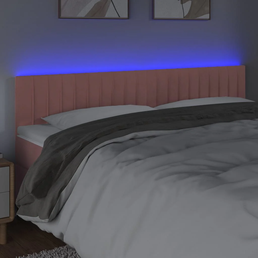 sengegavl med LED-lys 200x5x78/88 cm velour lyserød - Image 3