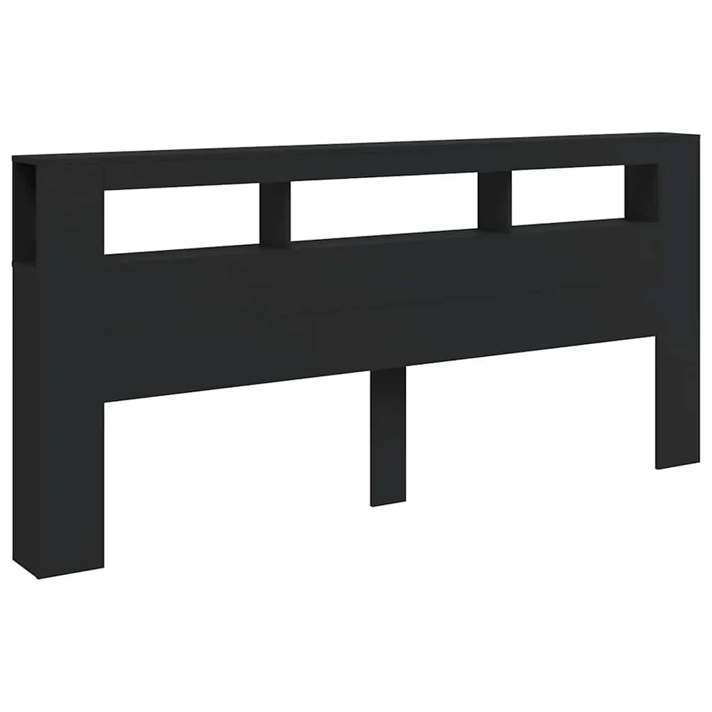sengegavl med LED-lys 220x18,5x103,5 cm konstrueret træ sort - Image 3