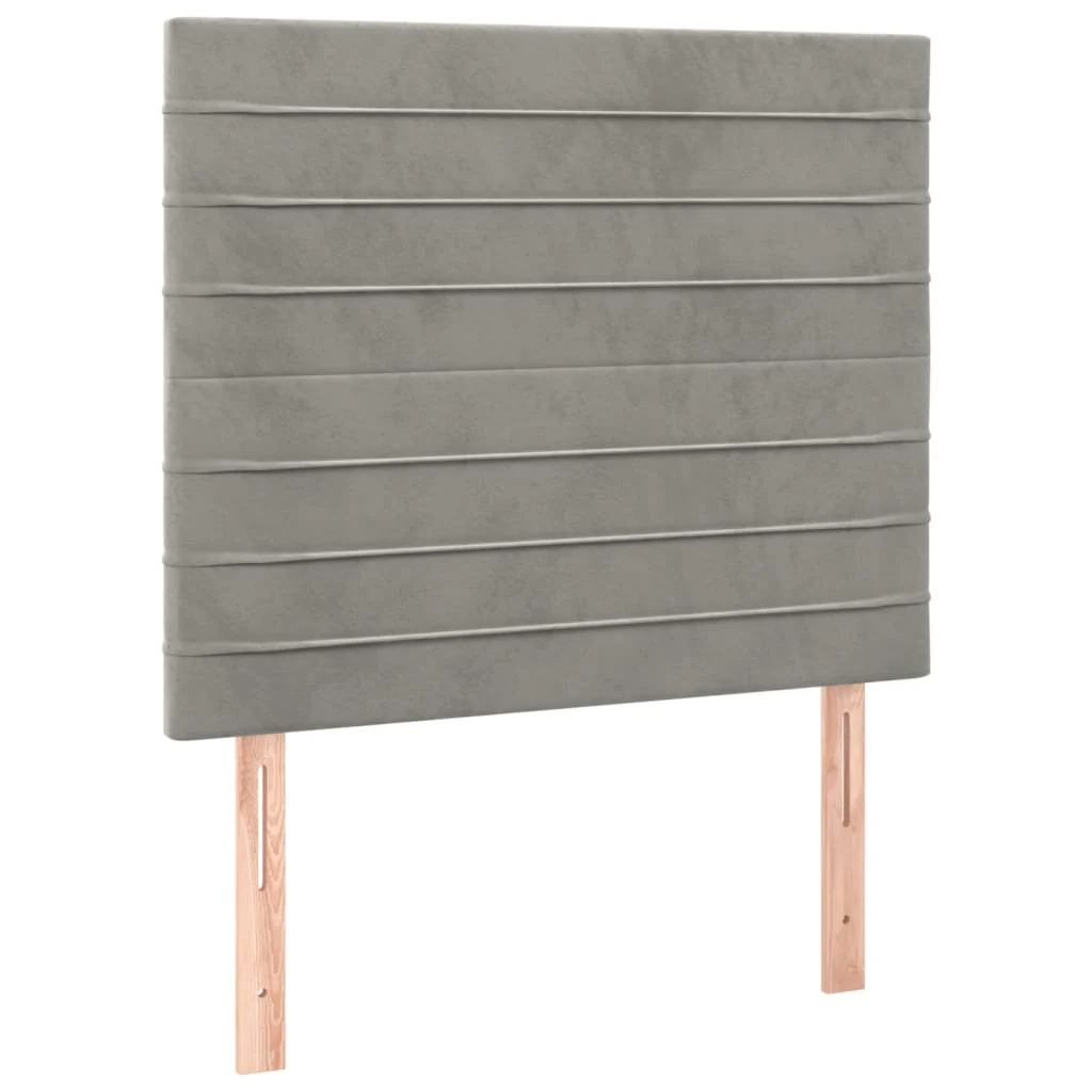 sengegavl med LED-lys 80x5x118/128 cm fløjl lysegrå - Image 4
