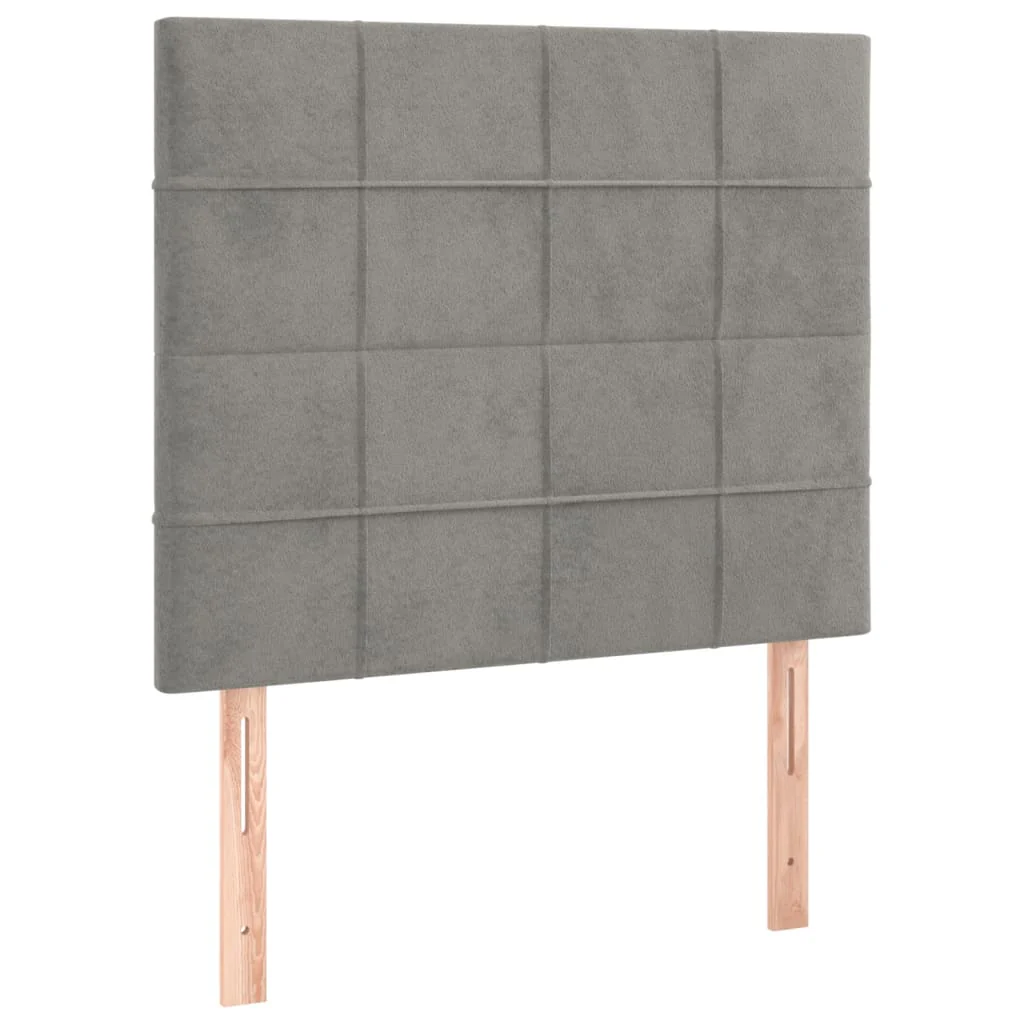 sengegavl med LED-lys 80x5x118/128 cm fløjl lysegrå - Image 4