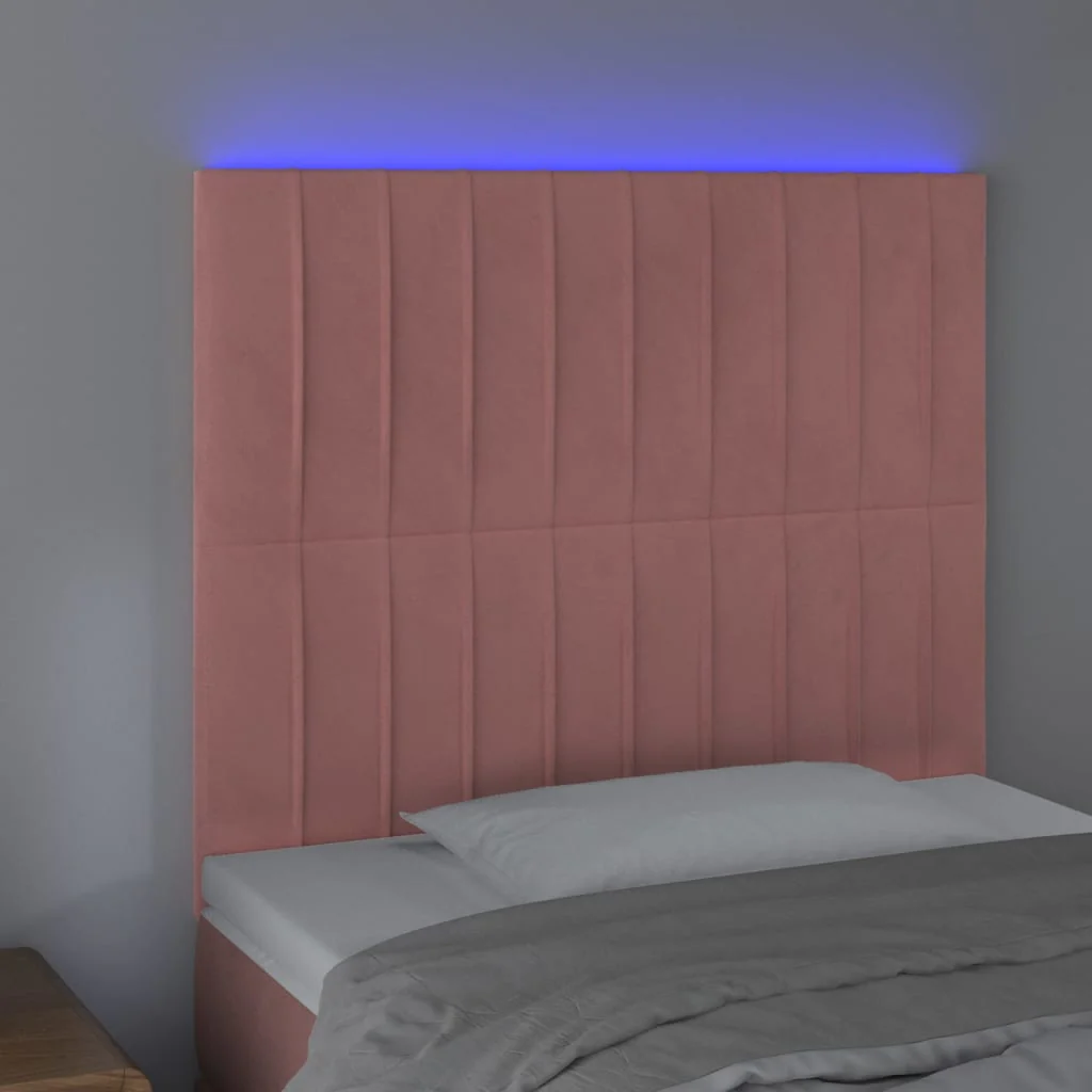 sengegavl med LED-lys 80x5x118/128 cm fløjl lyserød - Image 3