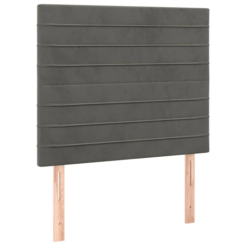 sengegavl med LED-lys 80x5x118/128 cm fløjl mørkegrå - Image 4
