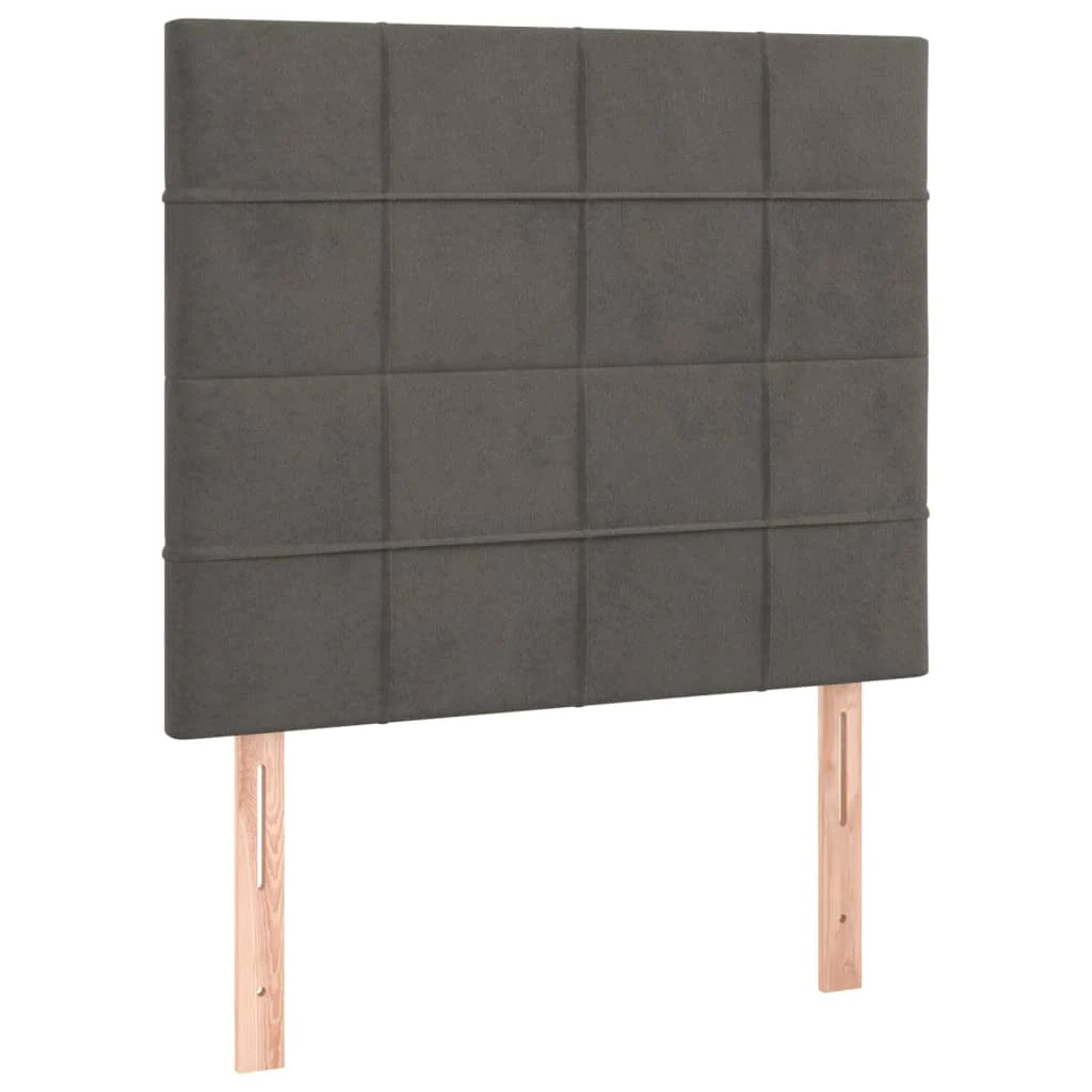 sengegavl med LED-lys 80x5x118/128 cm fløjl mørkegrå - Image 4