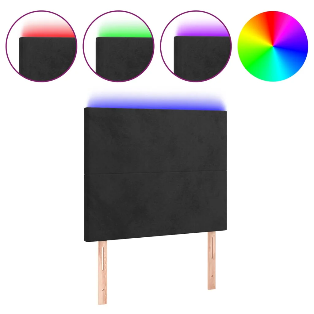 sengegavl med LED-lys 80x5x118/128 cm fløjl sort - Image 2