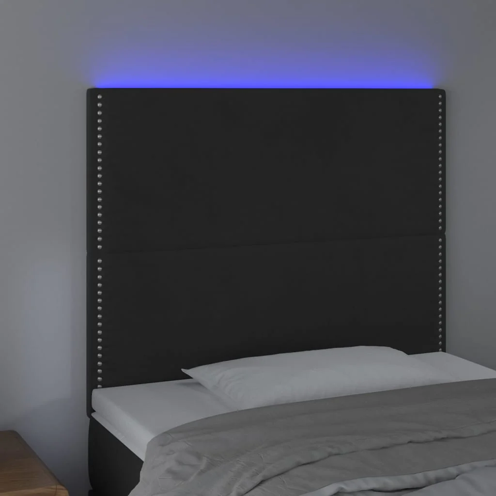 sengegavl med LED-lys 80x5x118/128 cm fløjl sort - Image 3