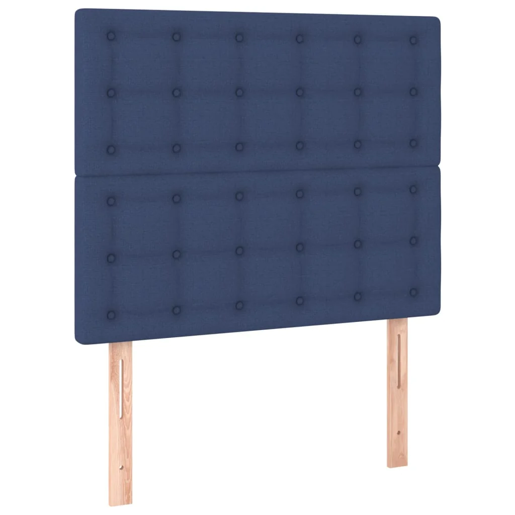 sengegavl med LED-lys 80x5x118/128 cm stof blå - Image 4