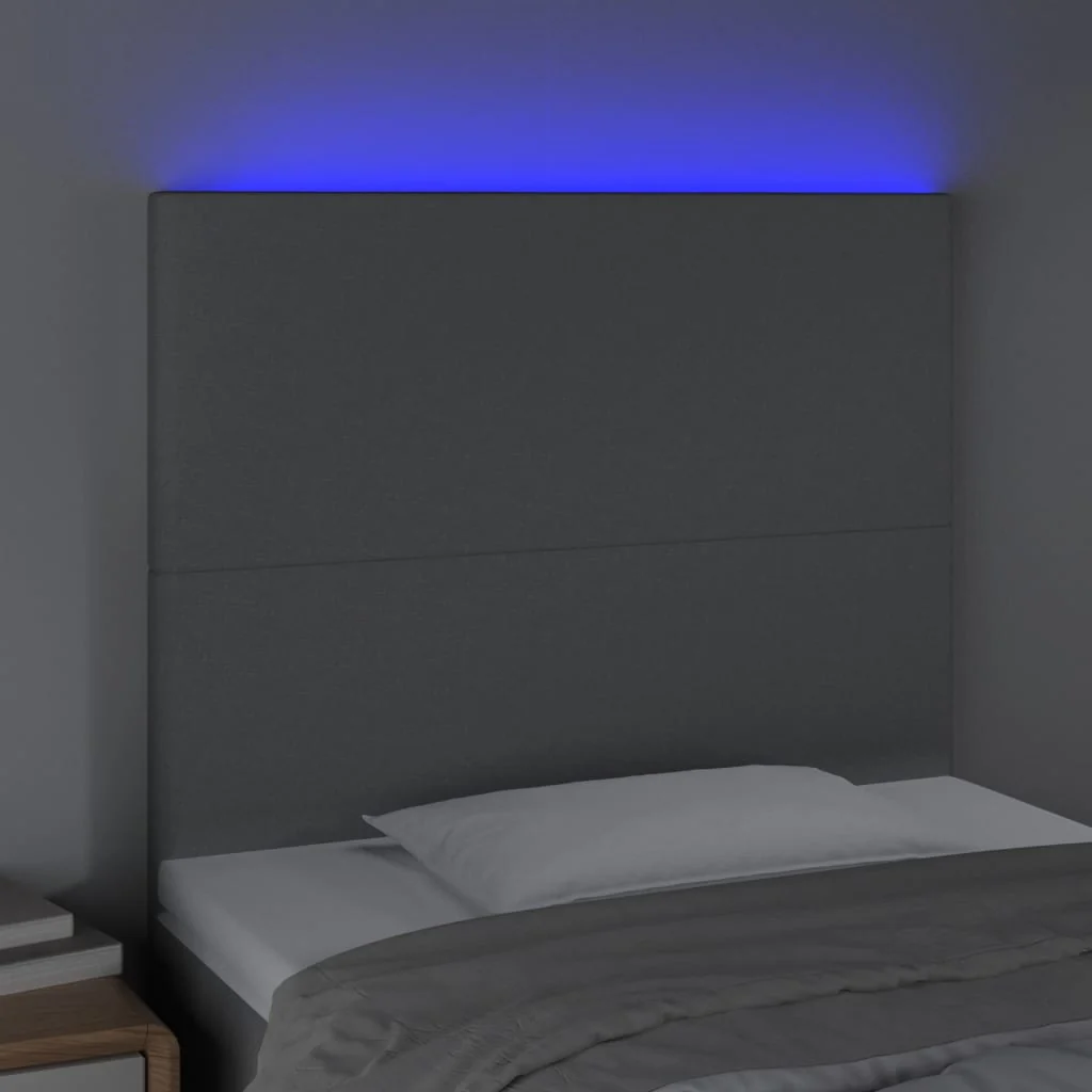 sengegavl med LED-lys 80x5x118/128 cm stof lysegrå - Image 3
